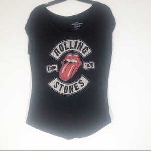 THE ROLLING STONES black Tour 1978 T Shirt‎ Tee Cap sleeve SIZE LARGE EUC